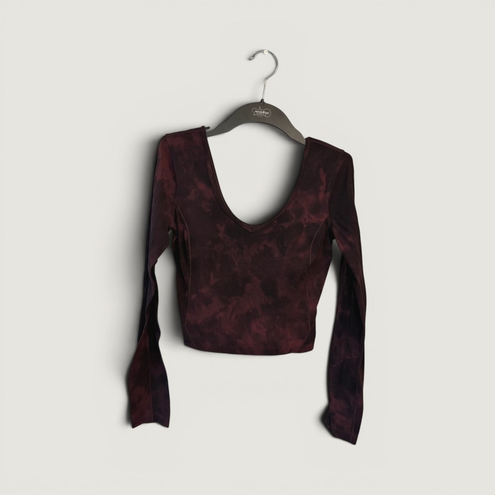 Lululemon Align Long Sleeve Shirt Diamond Dye Red Black Crop Top Size 4